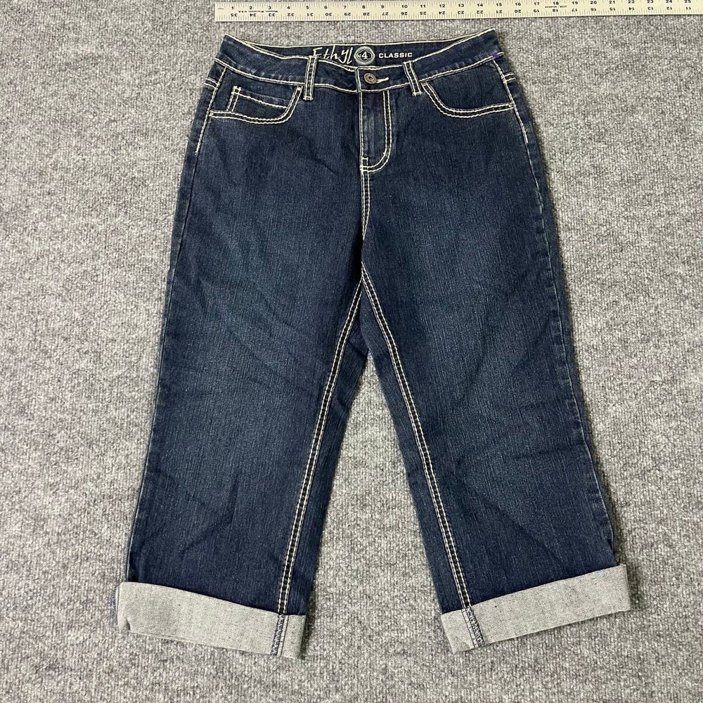 Ethyl Jeans Womens Size 4 Dark Wash Capri Cropped Contrast Stitch Cuffed Denim